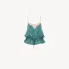 Chloé Drawstring Camisole Top In Silk Jacquard & Lace In Green