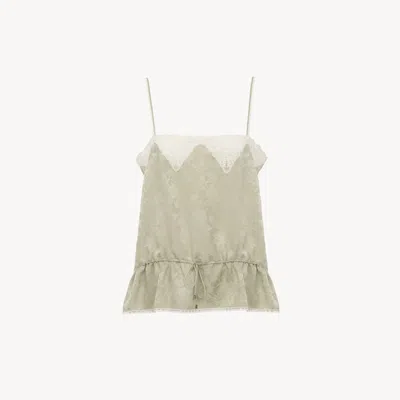 Chloé Women Silk Jacquard And Lace Drawstring Tank Top In Green