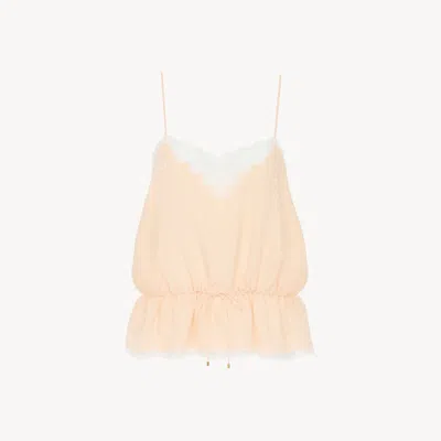 Chloé Drawstring Camisole Top In Silk Jacquard & Lace In Pink