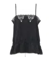 Chloé Drawstring Camisole Top In Silk Jacquard & Lace Black Size 4 100% Silk