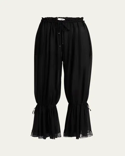 Chloé Drawstring Lace-trim Cropped Pants In Black