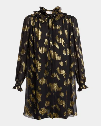 Chloé Robe Courte À Nouer En Jacquard De Soie Et Lurex Femme Noir Taille 38 80% Soie, 20% Polyamide, Pinct In Black