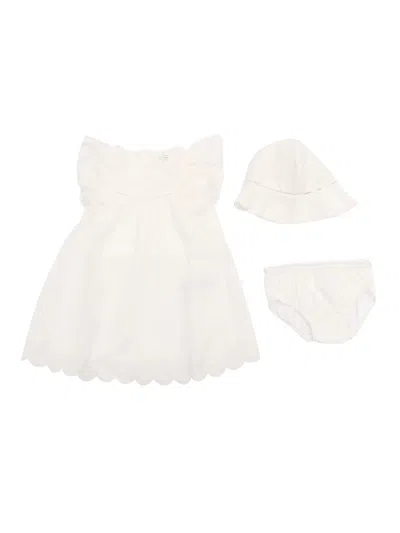 Chloé Kids' Dress+bloomer+cap In White