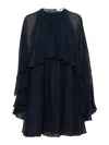 Chloé Mini Cape Dress In Silk Georgette In Blue