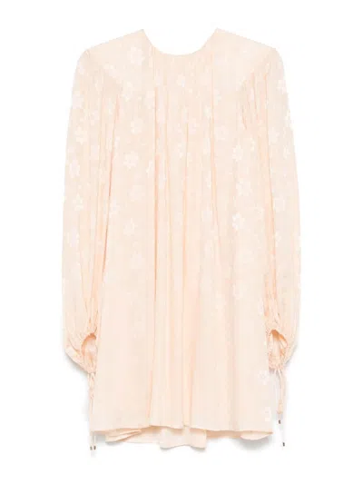 Chloé Chloe Gathered Floral Silk Jacquard Minidress In Neutral