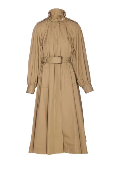 Chloé Long High-neck Belted Gabardine Trench Coat In Brown