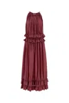 Chloé Maxi Dress With Halter Neckline And Ruffles In Burgundy