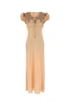 Chloé Satin Dress Puff Sleeves Maxi Lace In Neutral
