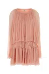Chloé Women Mini Dress With Cape In Silk Muslin In Pink