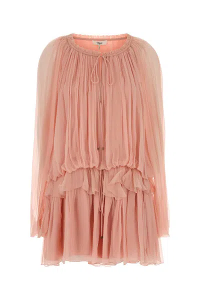 Chloé Pink Muslin Mini Dress In Multi