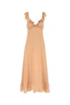 Chloé Long Silk Dress With Flared Skirt And Ruffled Straps In Sandbrown
