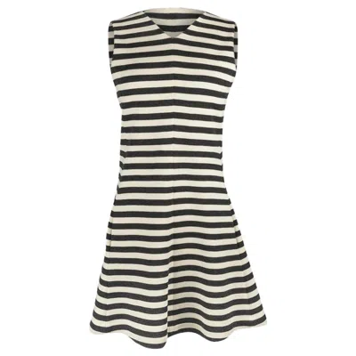 Pre-owned Chloé Chloe Dress Striped Charcoal And Vanilla A-line Modern 38 / 4 In Black