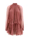 Chloé Tiered Ruffle Silk Mousseline Mini Dress In Woodrose