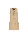 Chloé Satin Cotton Dress With Button And Slit In Argil Brown