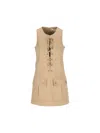 Chloé Satin Cotton Dress With Button And Slit In Argil Brown