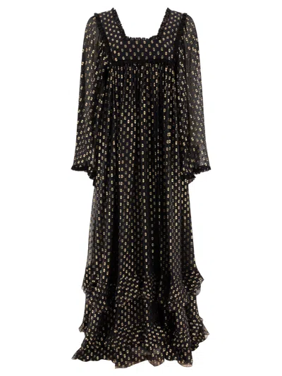 Chloé Maxi Dress Silk Ruffles Scoop Neckline In Black