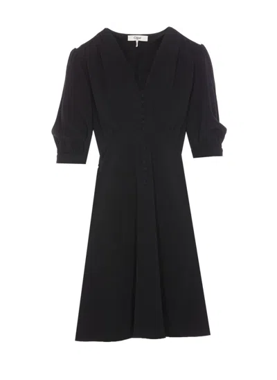 Chloé V-neck Puff Sleeved Mini Dress In Nero
