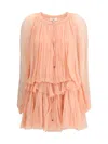 Chloé Women Mini Dress With Cape In Silk Muslin In Orange