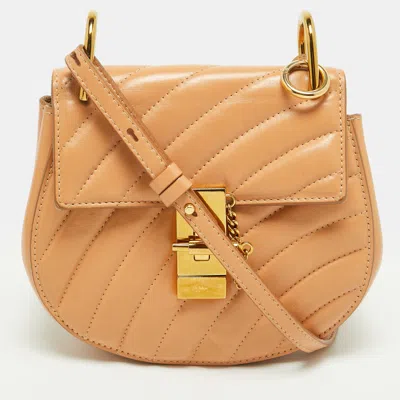 Pre-owned Chloé Drew Bijou Mini Peach Leather Shoulder Bag In Orange
