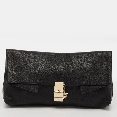 Pre-owned Chloé Drew Black Grained Leather Fold Ovet Clutch
