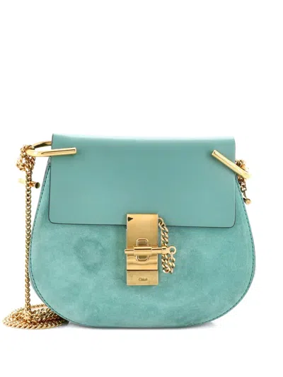 Pre-owned Chloé Drew Leather And Suede Mini Crossbody Bag In Blue