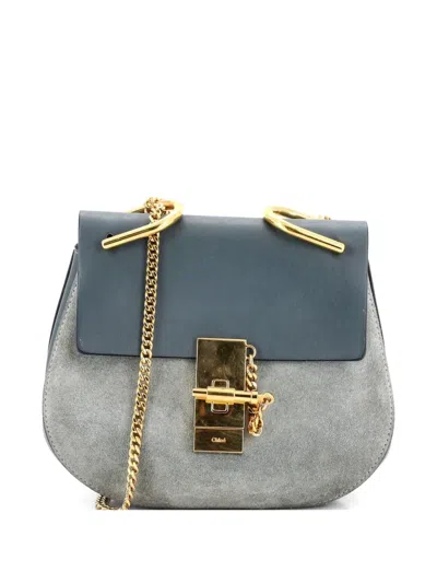 Pre-owned Chloé Drew Leather And Suede Mini Crossbody Bag In Blue