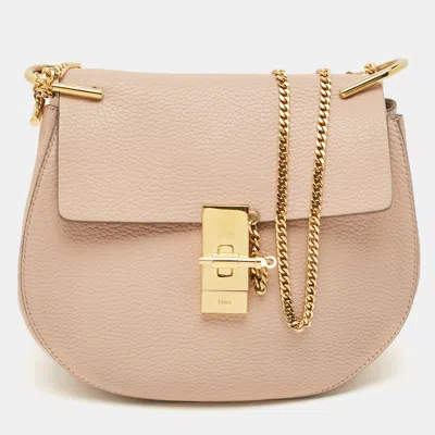 Pre-owned Chloé Drew Medium Beige Leather Shoulder Bag In Sand