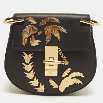 Pre-owned Chloé Drew Palm Tree Embellished Small Black Leather Shoulder Bag