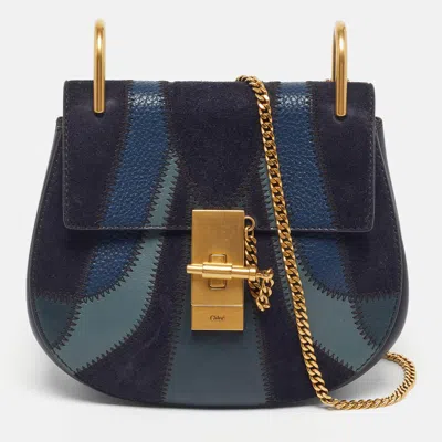 Pre-owned Chloé Drew Patchwork Mini Blue Chain Shoulder Bag