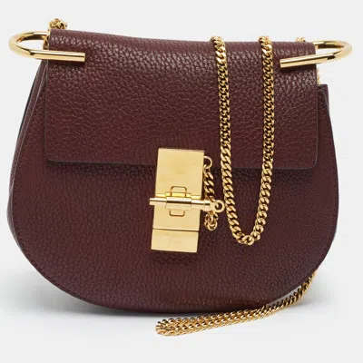 Pre-owned Chloé Drew Small Burgundy Leather Shoulder Bag