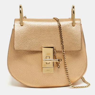 Pre-owned Chloé Drew Small Metallic Leather Shoulder Bag In Silver