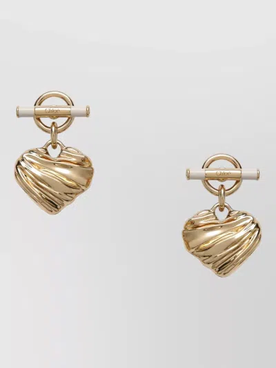 Chloé Drop Heart Earrings Polished Textured Design In Gold