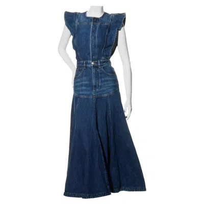 Pre-owned Chloé Dusky Blue Denim Maxi Dress Resort 2022 Collection Size 34