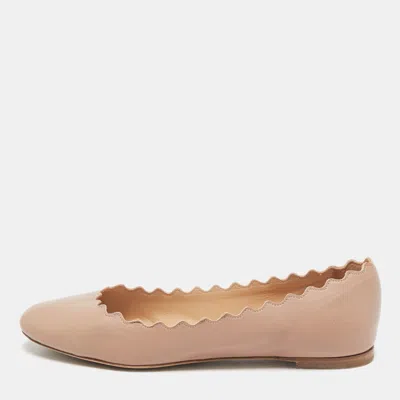 Pre-owned Chloé Dusty Pink Leather Scallop Lauren Ballet Flats Size 36.5