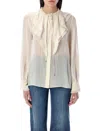 Chloé Lace-trimmed Ruffled Silk Blouse In Neutrals