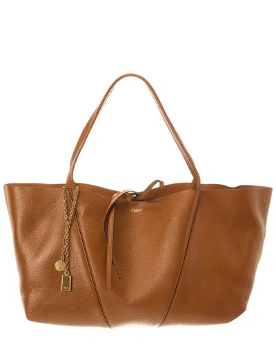 Chloé East West Leather Tote In Brown