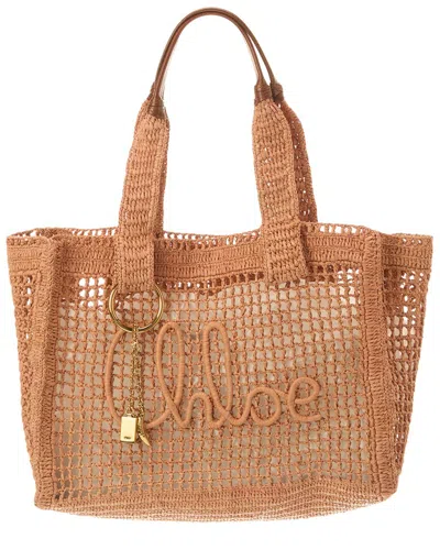 Chloé East-west Raffia Tote In Brown