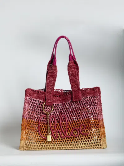 Chloé Chloe East-west Summer Banana Raffia Tote Bag In Pattern