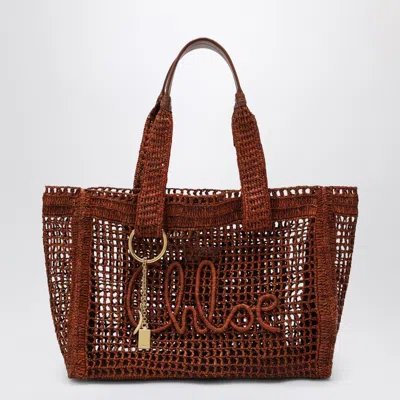 Chloé East-west Summer Banana Summery Brown Raffia Tote Bag In Burgundy