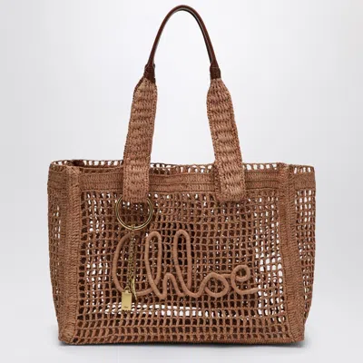 Chloé East-west Summer Banana Tote Bag Summery Beige In Raffia In Brown