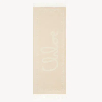Chloé Écharpe  Iconic En Laine Jacquard Femme Beige Taille Onesize 100% Laine