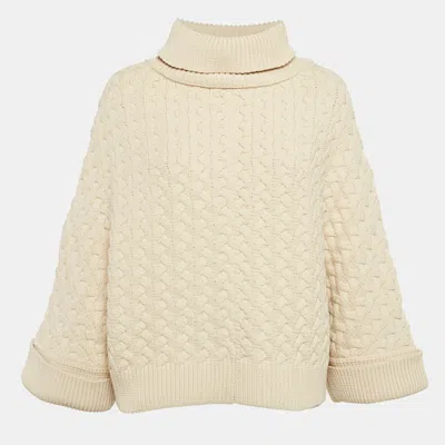 Pre-owned Chloé Ecru Beige Cable Knit High Neck Jumper S