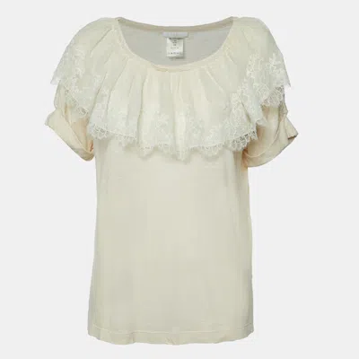 Pre-owned Chloé Ecru Cream Knit Lace Trimmed Top Xs