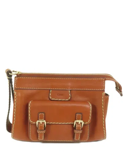 Pre-owned Chloé Edith Buckle-details Calfskin Clutch Bag In Brown