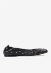 Chloé Elasticated Trim Round Toe Studded Design Ballerina Shoes In Black