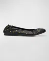 Chloé Elasticated Trim Round Toe Studded Design Ballerina Shoes In Black