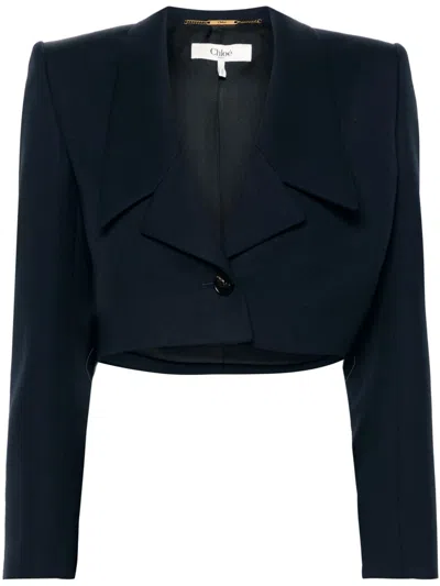 CHLOÉ BLUE CROPPED WOOL SPENCER JACKET