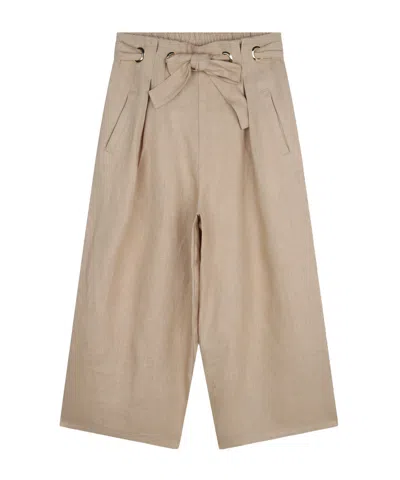 Chloé Logo-embroidered Linen Trousers In Cream