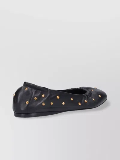 Chloé Elasticated Trim Round Toe Studded Design Ballerina Shoes In Black