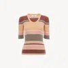 Chloé Striped Crewneck Rib Knit Cotton Top In Multi